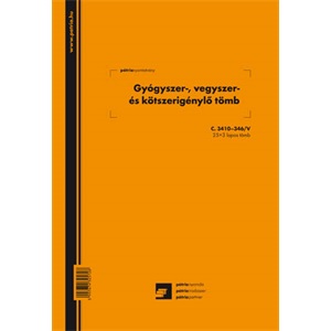 C.3410-346/V GYÓGYSZER-,VEGYSZER-ÉS KÖTSZERIGÉNYLŐ TÖMB 25X3 LAPOS