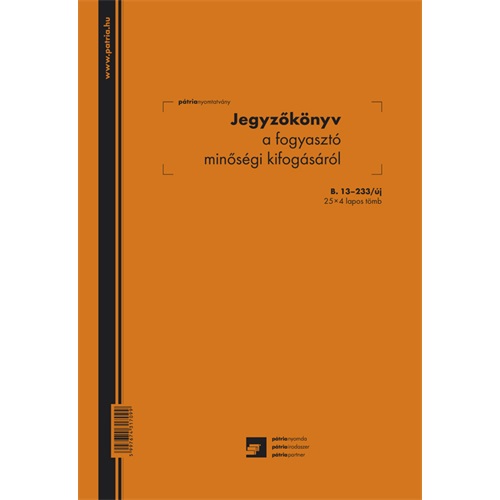 B.13-233/2014 JEGYZŐKÖNYV FOGYASZTÓI MINŐS.KIFOGÁSRÓL